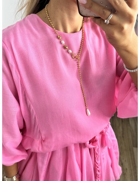 Vestido rosa cintura trenzado