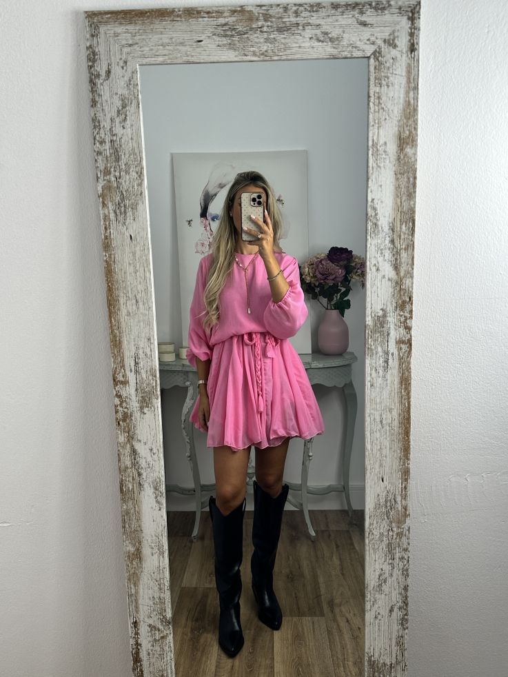Vestido rosa cintura trenzado