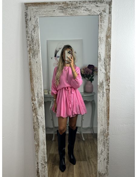 Vestido rosa cintura trenzado