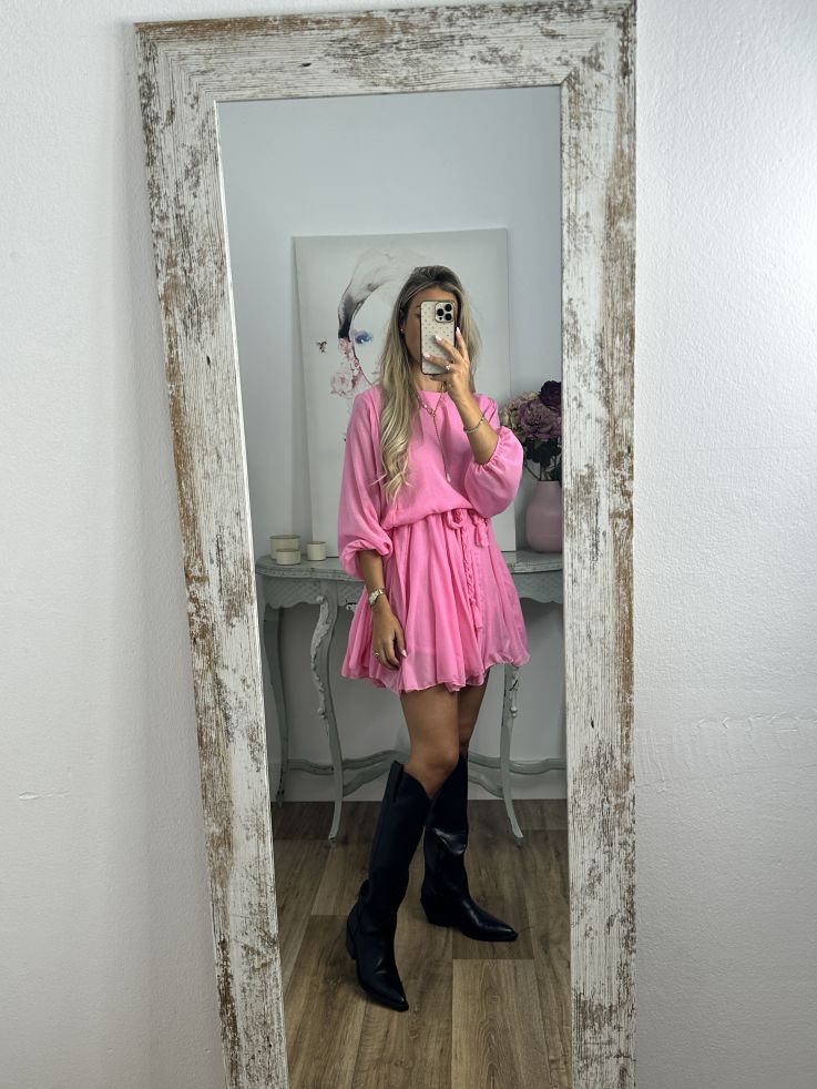 Vestido rosa cintura trenzado