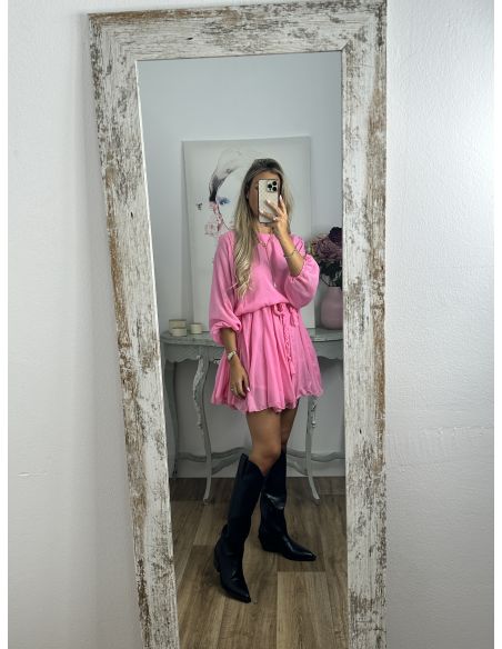 Vestido rosa cintura trenzado