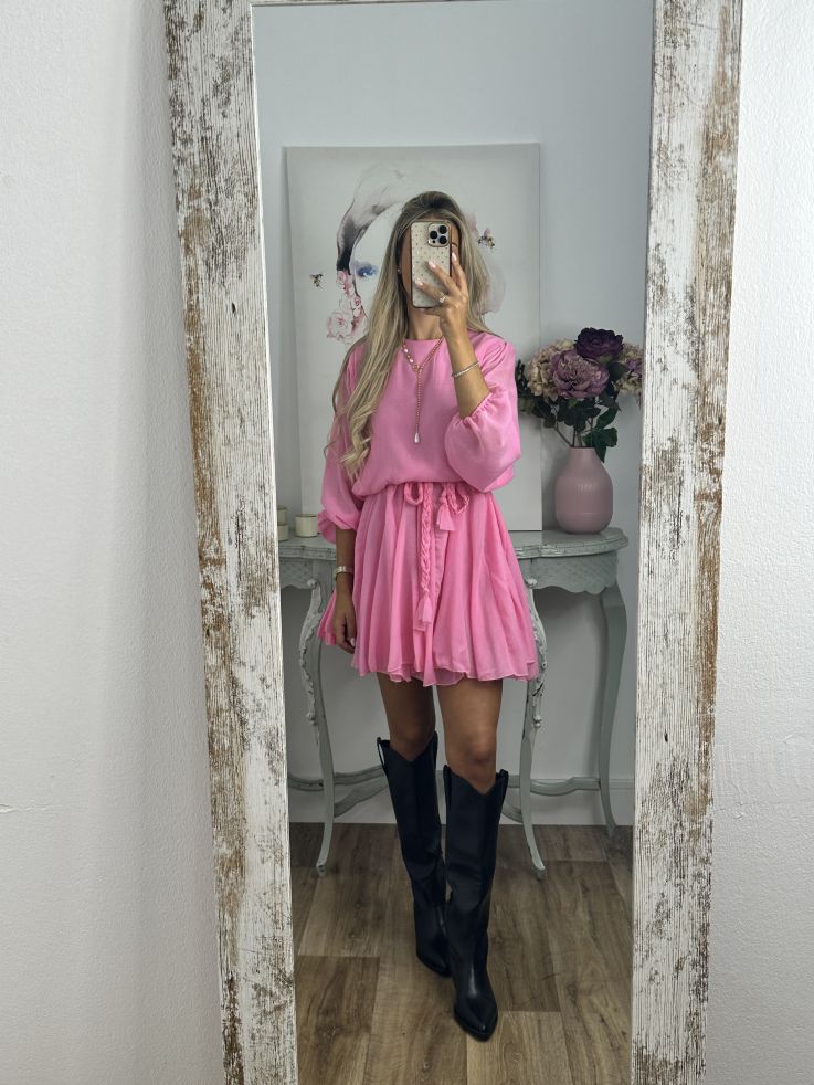 Vestido rosa cintura trenzado