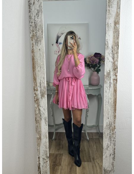 Vestido rosa cintura trenzado