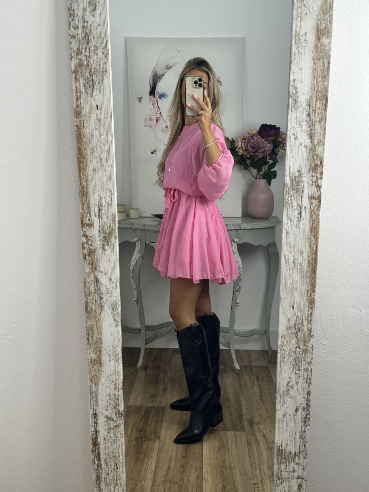 Vestido rosa cintura trenzado