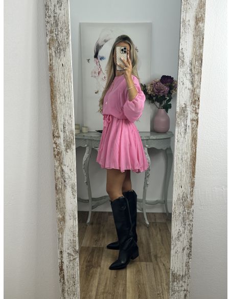 Vestido rosa cintura trenzado