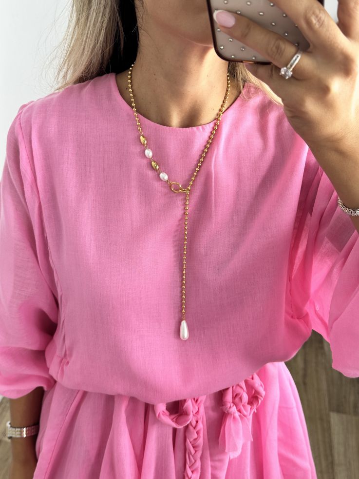 Vestido rosa cintura trenzado