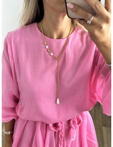 Vestido rosa cintura trenzado