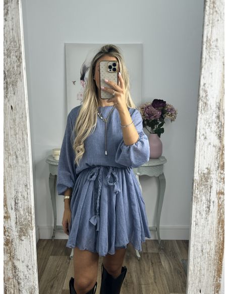 Vestido azul cintura trenzado