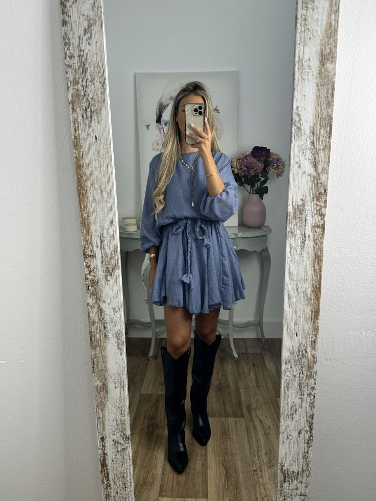 Vestido azul cintura trenzado