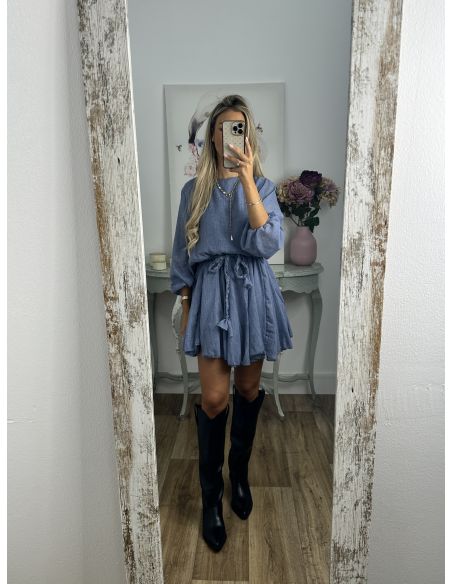 Vestido azul cintura trenzado