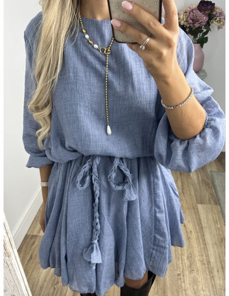 Vestido azul cintura trenzado
