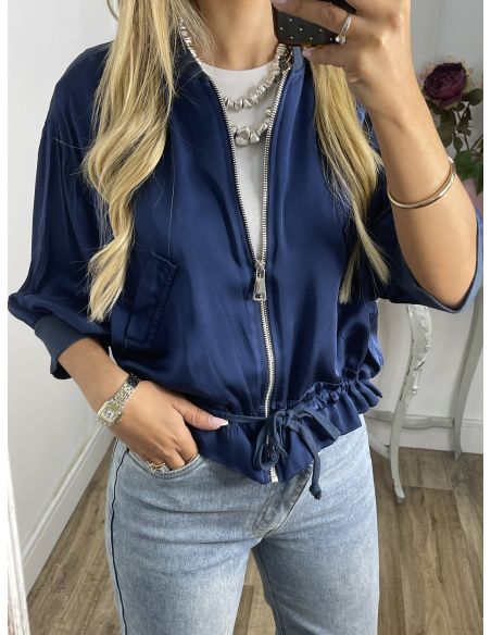 Bomber satinada azul noche con cremallera