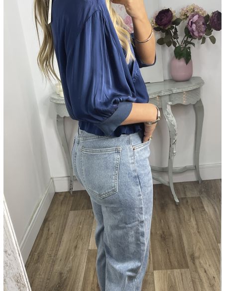 Bomber satinada azul noche con cremallera