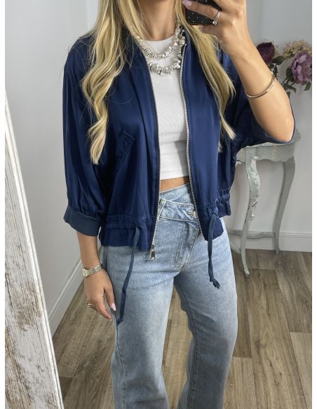 Bomber satinada azul noche con cremallera