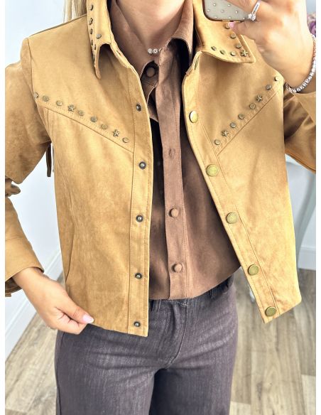 Chaqueta antelina flecos y tachas