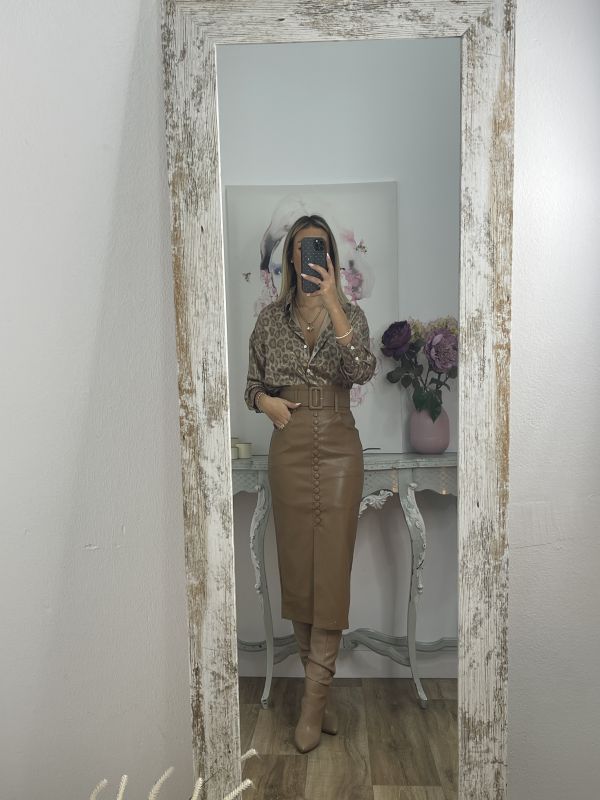 Falda camel polipiel tubo