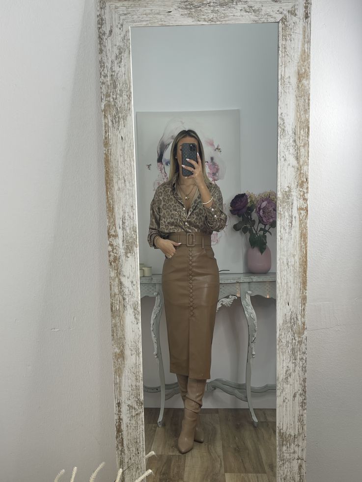 Falda camel polipiel tubo