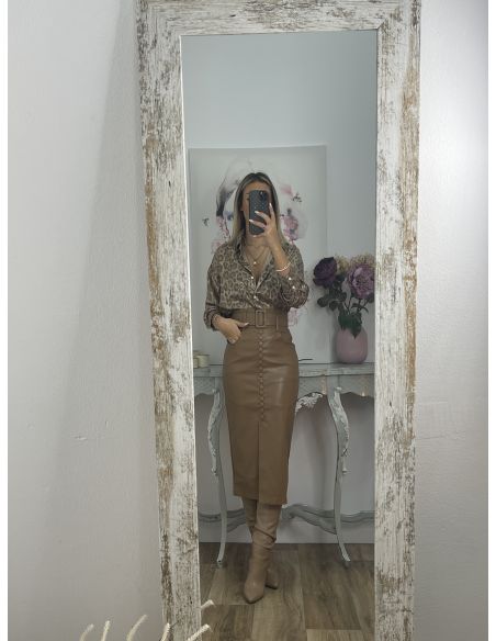 Falda camel polipiel tubo