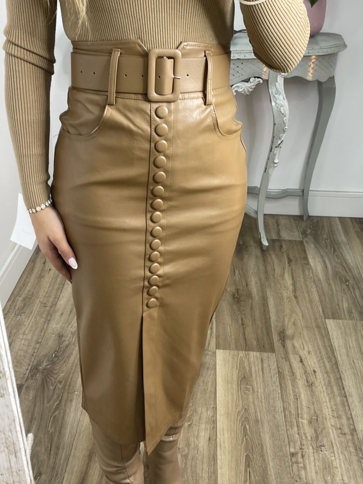 Falda camel polipiel tubo