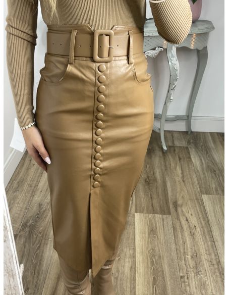 Falda camel polipiel tubo