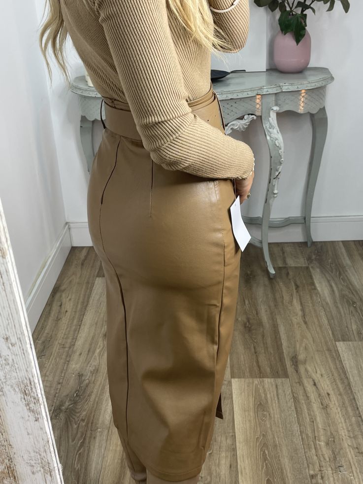 Falda camel polipiel tubo