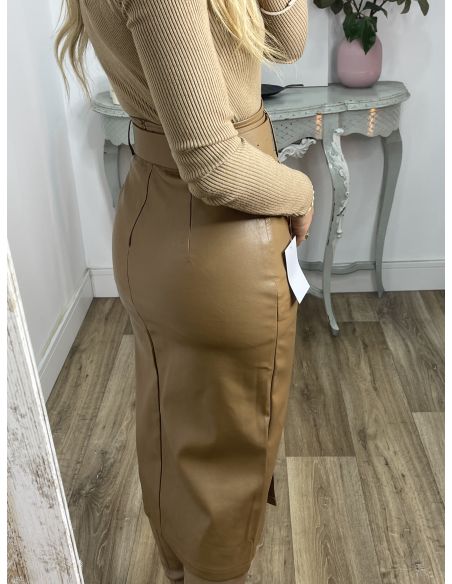 Falda camel polipiel tubo