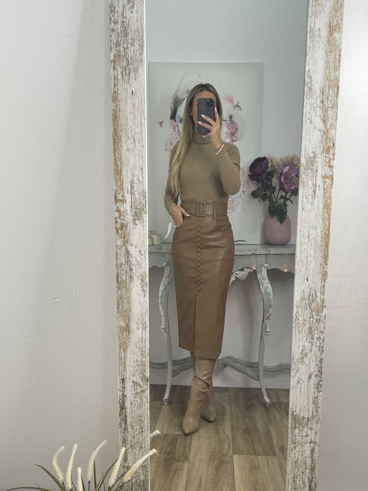 Falda camel polipiel tubo