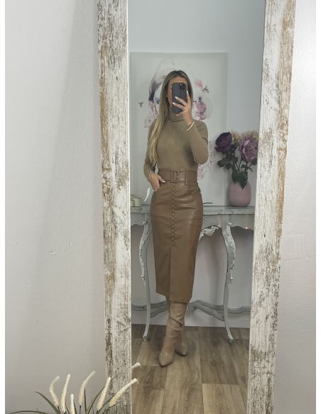 Falda camel polipiel tubo