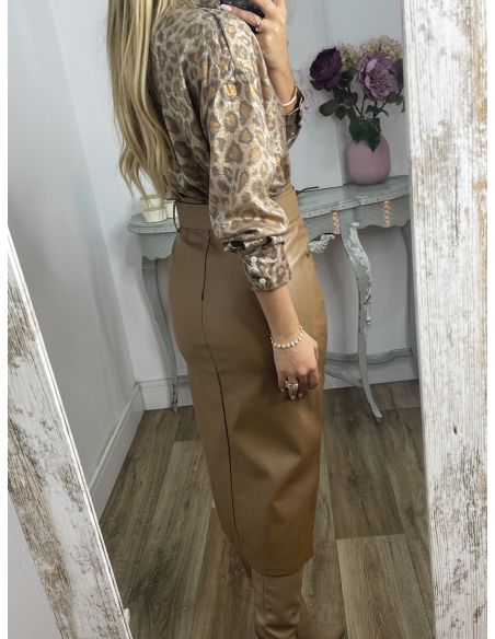 Falda camel polipiel tubo