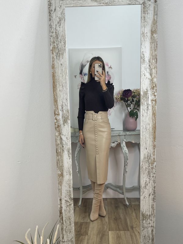 Falda beige polipiel tubo