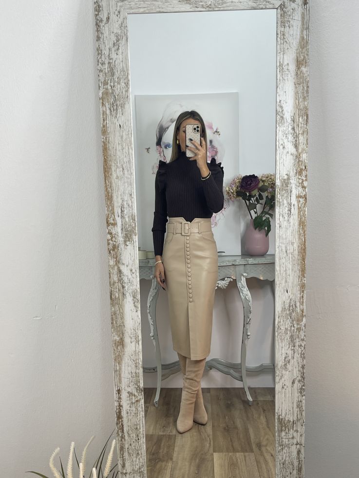 Falda beige polipiel tubo