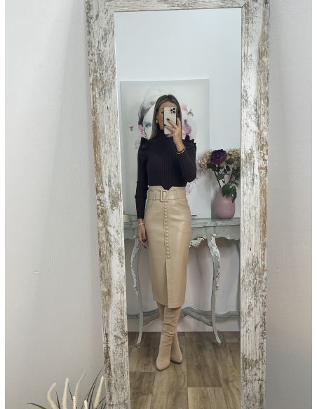 Falda beige polipiel tubo