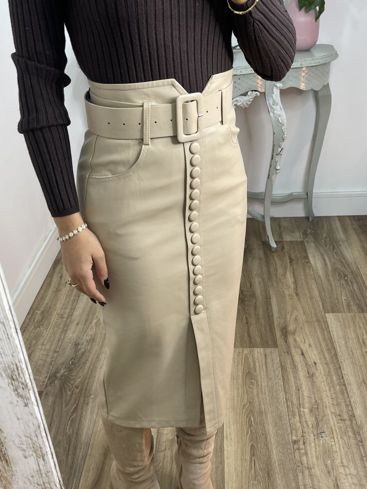 Falda beige polipiel tubo