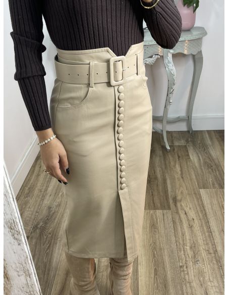Falda beige polipiel tubo