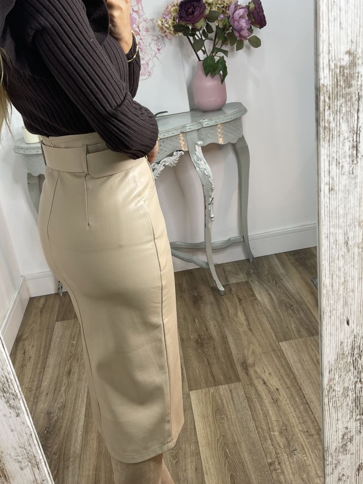 Falda beige polipiel tubo