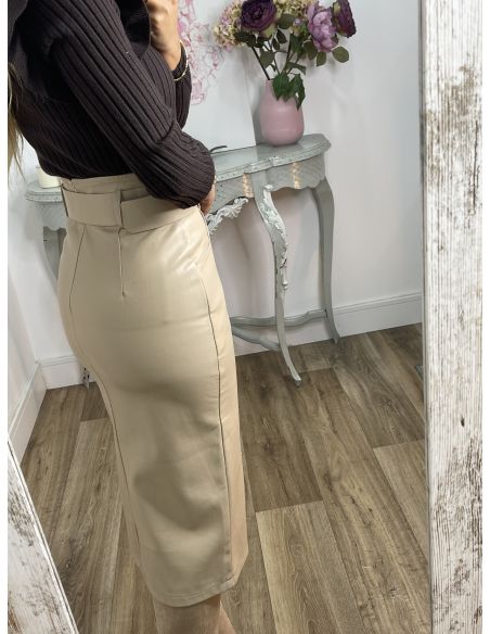 Falda beige polipiel tubo