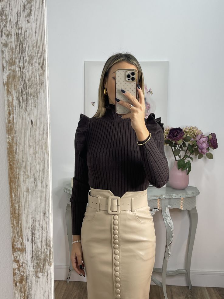 Falda beige polipiel tubo