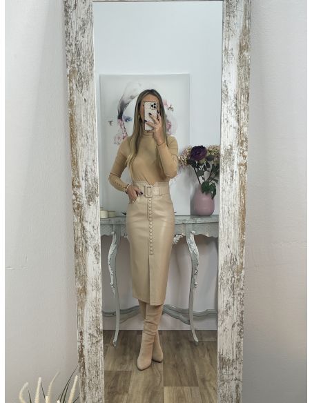 Falda beige polipiel tubo