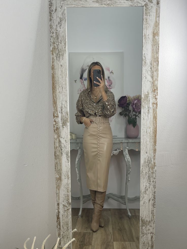 Falda beige polipiel tubo