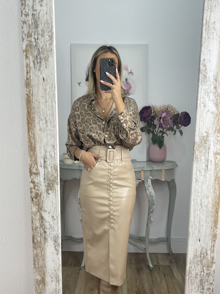 Falda beige polipiel tubo