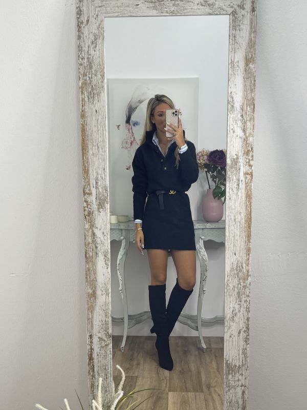 Vestido- jersey tipo polo negro