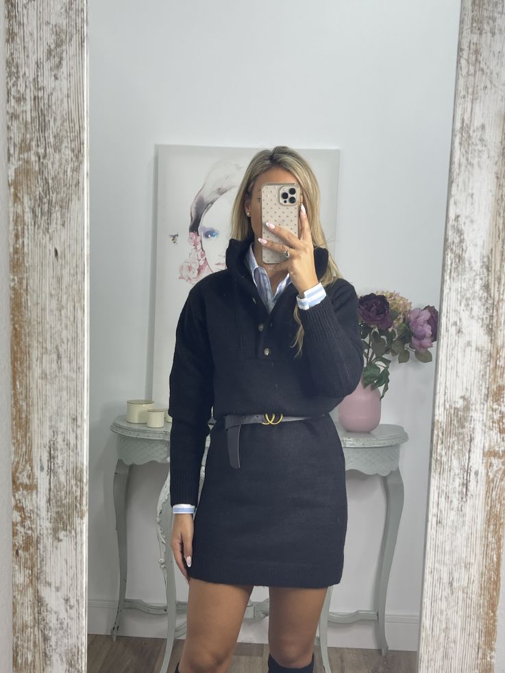 Vestido- jersey tipo polo negro