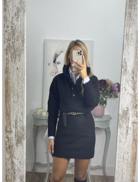 Vestido- jersey tipo polo negro