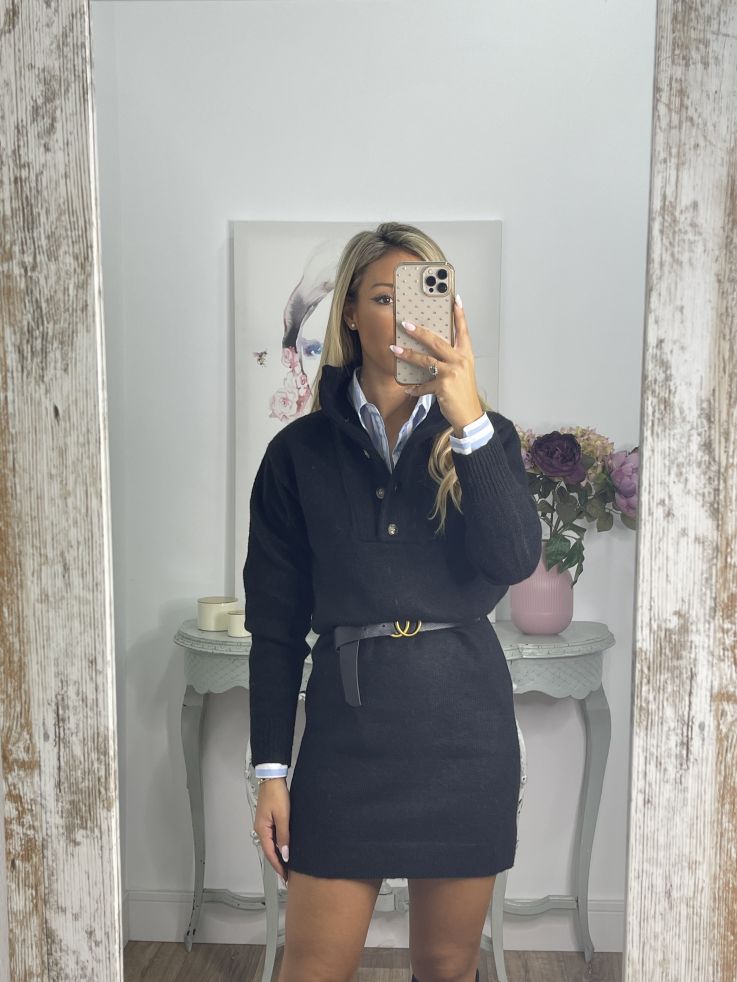 Vestido- jersey tipo polo negro