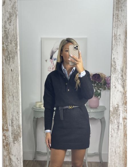 Vestido- jersey tipo polo negro