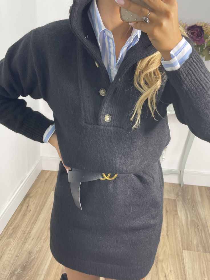 Vestido- jersey tipo polo negro