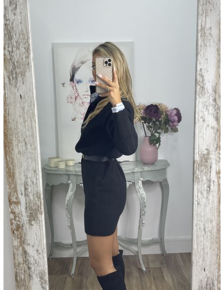 Vestido- jersey tipo polo negro