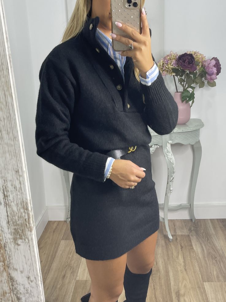 Vestido- jersey tipo polo negro