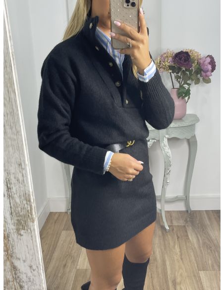 Vestido- jersey tipo polo negro