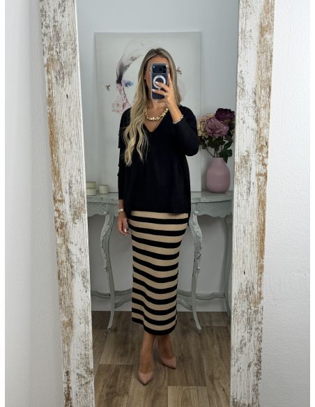 Falda Planet de rayas camel